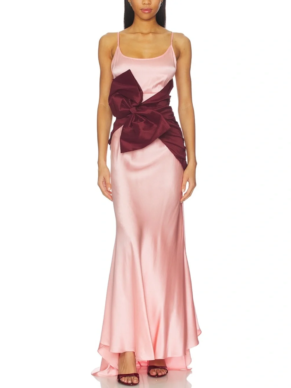 For Love and Lemons Pink and Burgundy Lenora Gown with Bow, Small
